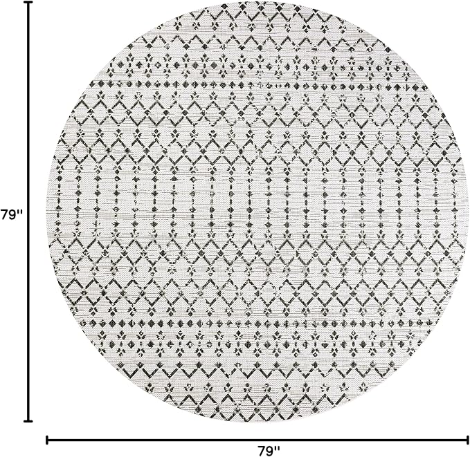 JONATHAN Y Moroccan Geometric Indoor Outdoor Round Area Rug 6 Ft Cream/Black, Ourika Textured Weave for Backyard, Patio, Porch, Easy-Cleaning, High Traffic, Pet-Friendly, Non-Shedding (SMB108I-6R)