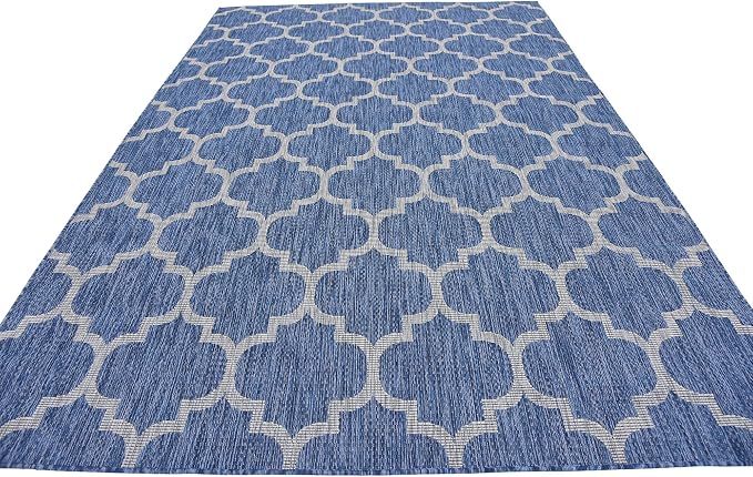 Unique Loom Outdoor Trellis Collection Area Rug (7' 1" x 10' Rectangle, Navy Blue/ Ivory)