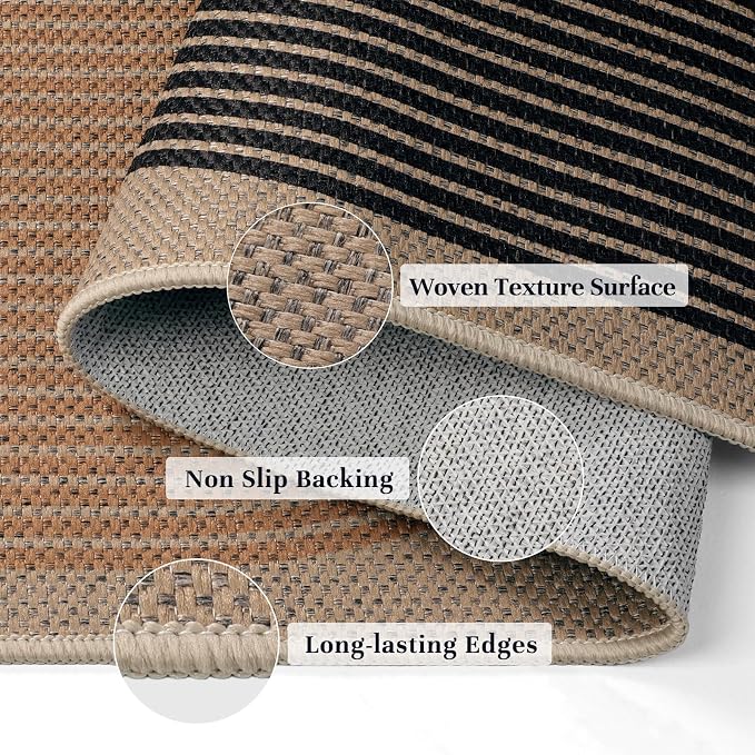 EDIMENS Easy Jute 2x3 Entryway Rug Door Mat Small Entry Rugs Indoor Outdoor | Non Slip Washable Rainbow Area Rug Farmhouse Low Pile Black Indoor Outdoor Doormat for Entrance Porch Doorway