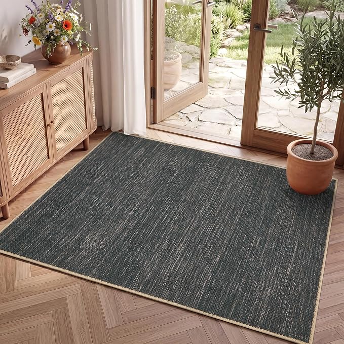 GarveeHome 2x3 Small Easy Jute Area Rugs Washable Living Room Throw Carpet | Indoor Modern Solid Bedroom Rugs Stain Resistant Neutral Door Mat for Entryway Nursery Kitchen Dorm Kids Room, Grey