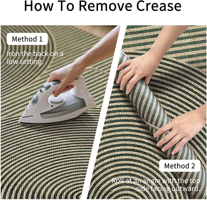 Non-Slip Jute Rug for Entryway: 3x5 Outdoor Mat - Green Curve Pattern | Safe Walking for Family All Day and Help with Cutting Slip Falls by 70%