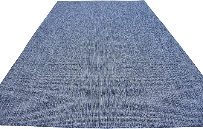 Unique Loom Collection Casual Transitional Solid Heathered Indoor/Outdoor Flatweave Area Rug (7' 1" x 10' Rectangle, Blue/Navy Blue)