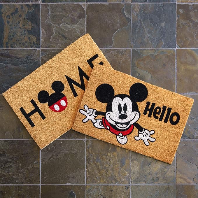 Gertmenian Disney Mickey Mouse Coir Doormat - 2x3 Welcome Mat (2-Pack), Ideal for High Traffic Areas in Front Door, Garage, Entryway - Retro Mickey Home/Welcome, Multi, 47319