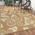 GENIMO Outdoor Rug, Waterproof Plastic Rugs for Patio, 6'x9' Brown Linen | Outside Larger Leaf Carpet Mat for Porch Decor, Deck, Balcony, Camping, RV, Backyard, Picnic, Beach, Reversible, Foldable
