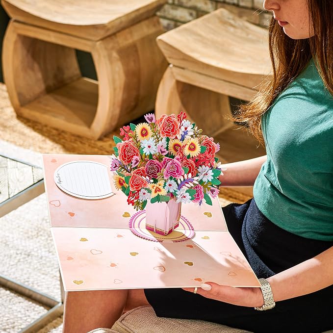 Paper Love HugePop Flower Bouquet Pop Up Cards 2 Pack - Includes 1 Happy Bouquet and 1 Harmony Bouquet, Gift For Mothers Day, Birthday, Valentines Day, All Occasions - Jumbo 10" x 14" Card