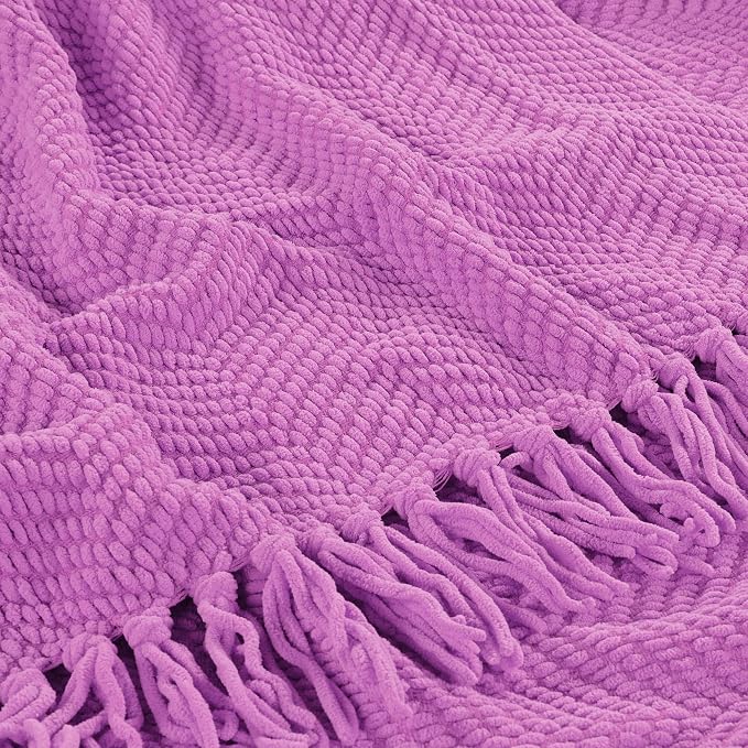 Home Soft Things Purple Throw Blanket Knitted Tweed Throw 50'' x 60'', Violet, Super Soft Cozy Warm Comfortable Breathable Throw for Living Room Chair Couch Bed Sofa Bedroom Home Décor