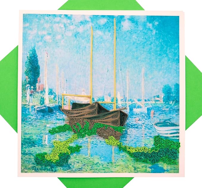 GREENHANDSHAKE The Boats at Argenteuil, 1875 by Claude Monet Quilling Art Greeting Card,Design Greeting Card for Birthday, Valentine's Day, Get Well, All Occasion. Framable Artwork for Art Lovers