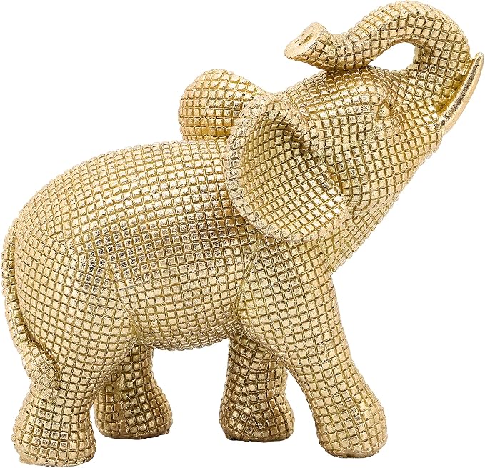Decorative Resin Elephant Figurine for Home and Bathroom Decor - Ornament Statue for Office Desk, Living Room, or Shelf Styling - Elegant Accent for Entryway and Coffee Table - 7", Gold & Metallic
