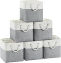 FinishingBo 11 inch Cube Storage Bin with Handles 6 Pack | Foldable Basket, Fabric Storage Bins, Closet Storage, Home Organizer (White/Grey)