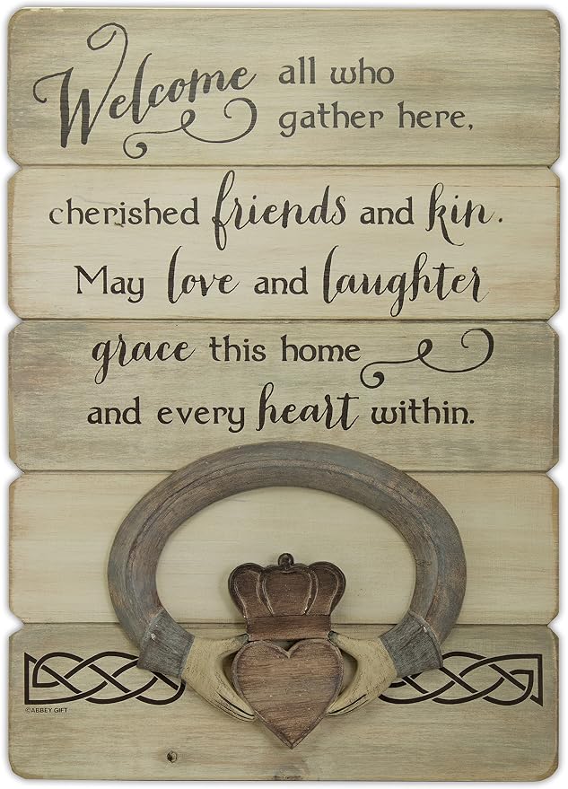 Abbey Gift (Abbey & CA Gift) Welcome Plaque – Irish Welcome Claddagh Plank Wall Plaque, 14”