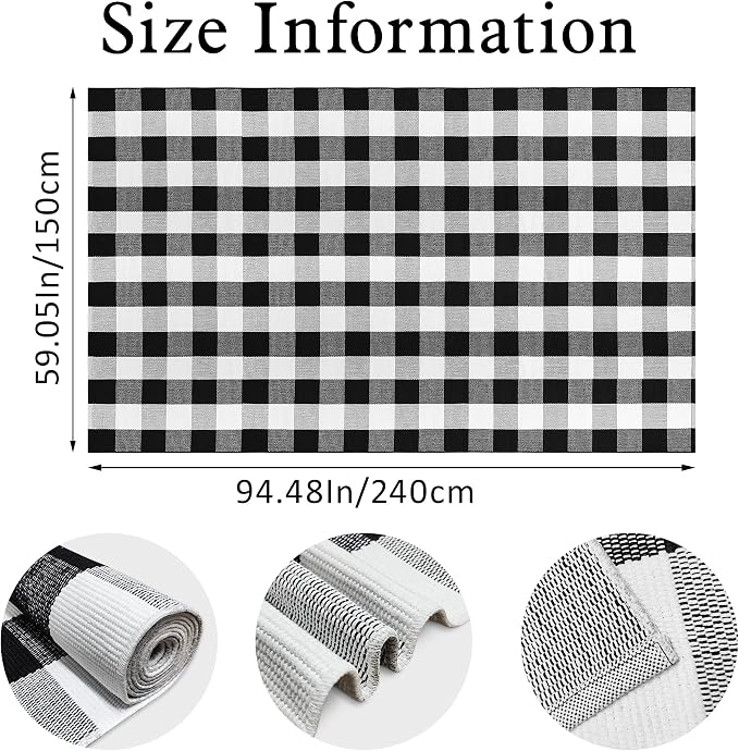 Buffalo Plaid Rug 5x8 Feet Black and White Checkered Area Rug Cotton Indoor Outdoor Washable Farmhouse Decor