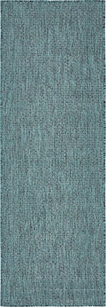 Unique Loom Collection Casual Transitional Solid Heathered Indoor/Outdoor Flatweave Area Rug (2' x 6' 1" Runner, Teal/Navy Blue)