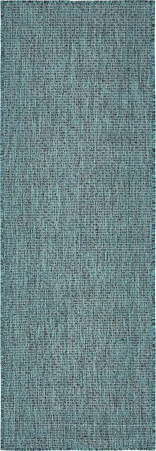 Unique Loom Collection Casual Transitional Solid Heathered Indoor/Outdoor Flatweave Area Rug (2' x 6' 1" Runner, Teal/Navy Blue)