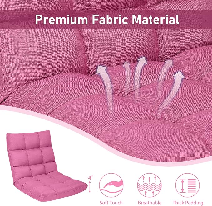 COSTWAY Floor Chair, Folding Gaming Chair with Back Support (Pink) | 14 Adjustable Positions, Alloy Steel Frame, Lazy Sofa Lounge for Playing Reading Meditating Room Recliner for Adults, Kids