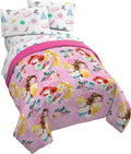 Disney Princess Twin Comforter Set 4 Piece Kids Bedding for Girls, Pink | Bed in a Bag, Comforter Sheets Pillowcase, Official Product, Soft Microfiber, Machine Washable, Easy Care, Girls Gift