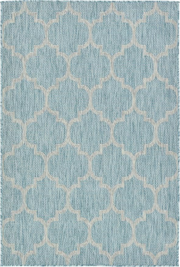 Unique Loom Outdoor Trellis Collection Area Rug (4' 1" x 6' 1" Rectangle, Aquamarine/ Gray)