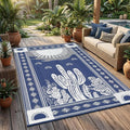 Garvee Waterproof Outdoor Rug 5x8, Cactus Botanical Outdoor Plastic Straw Rug for Camping, Reversible RV Mat Outside, Indoor Outdoor Carpet for Porch, Deck, Backyard, Balcony, Picnic, Navy & White