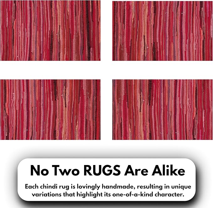 Ramanta Home 100% Cotton Hand Woven Chindi Rag Rug 2'x3' - Red, Recycled Reversible Rug, Boho Rustic Farmhouse Rugs for Living Room, Kitchen, Dinning Room Entryway Floor Mat - 24"x36"