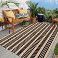 OJIA Outdoor Patio Rug 5'x7', Black and Tan Striped Outdoor Rugs Washable | Machine Washable Area Rugs Cotton Hand Woven Indoor Outdoor Rugs for Bedroom/Living Room/Front Porch/Deck/Backyard/Camping