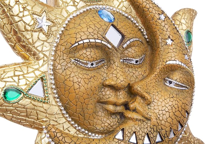 George S. Chen Imports Hand Painted Polyresin Mosaic Sun and Moon Face Wall Décor – Celestial Art for Indoor or Outdoor Home Decoration 63148