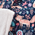 Lush Decor Pixie Fox Sherpa Throw Blanket 50”W x 60" L Navy & Pink - Sherpa Blankets - Toddler Blanket for Bed - Pink Girls Room Decor - Floral Throw