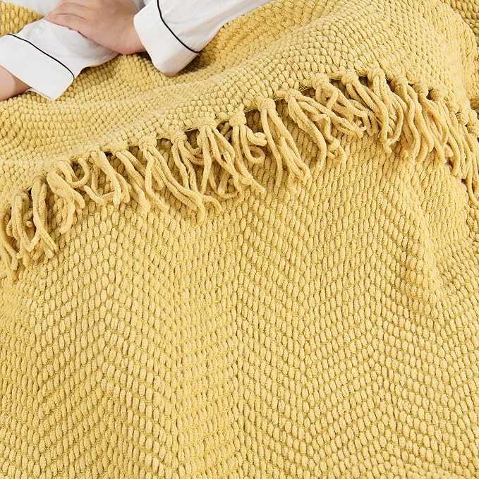 Home Soft Things Yellow Throw Blanket Knitted Tweed Throw 60'' x 80'', Jojoba Yellow, Super Soft Cozy Warm Comfortable Breathable Throw for Living Room Chair Couch Bed Sofa Bedroom Home Décor