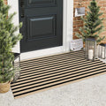 LEEVAN 2'X4.3' Black and Tan Striped Woven Cotton Reversible Outdoor Rug | Small Machine Washable Front Porch Rug, Entryway Door Mat, Indoor Layering Carpet for Farmhouse Bathroom Laundry