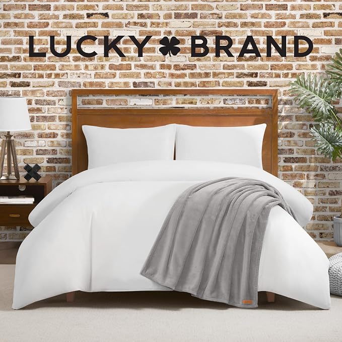 Lucky Brand Solid Plush 50"x70" Throw Blanket, Glacier Gray - Soft, Cozy, and Timeless Comfort
