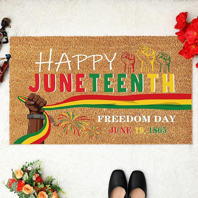 Ceenna Juneteenth Coir Doormat African American Non Slip Welcome Door Mat 18" x 30", Holiday Black Pride Rug Juneteenth Decorative Front Door Mat for Porch Indoor Outdoor Decor Gifts