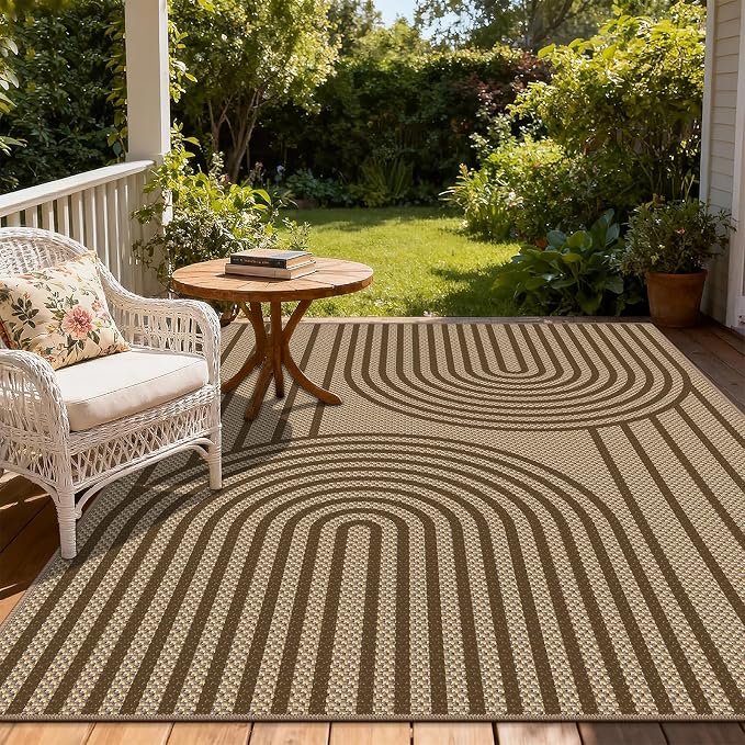 Faux Jute Rug for Living Room, 5' x 7' Area Rug, Brown Farmhouse Ultra-Thin Washable Non-Slip Outdoor Rug for Bedroom, Dining Room, Backyard, Home Decor