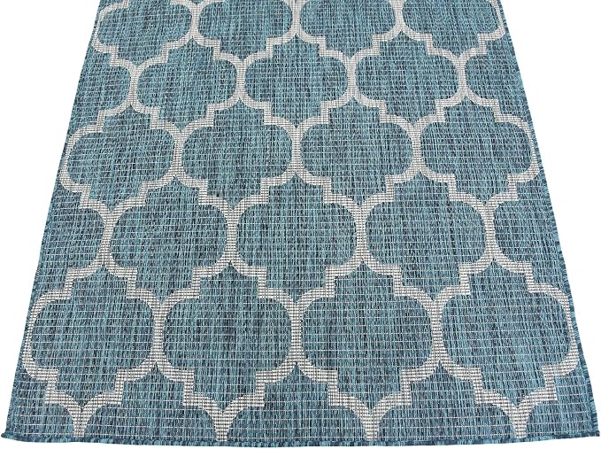 Unique Loom Outdoor Trellis Collection Area Rug (4' 1" x 6' 1" Rectangle, Teal/ Gray)