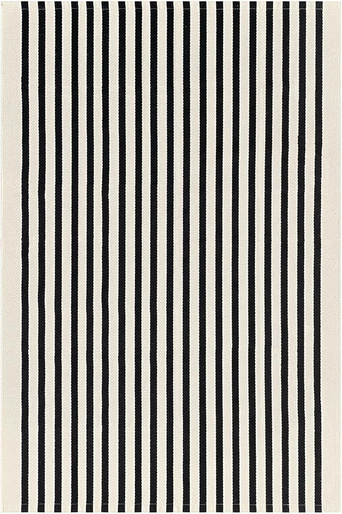 KILOCOCO Beige Striped Rug 4x6 Indoor Outdoor Rugs Washable Front Door Rugs | Cotton Front Porch Rug, Woven Living Room Rug, Low Pile Welcome Mat for Entryway, Layered Farmhouse Kitchen Patio Carpet