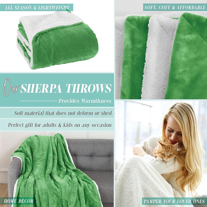 Elegant Comfort Reversible and Ultra-Plush Flannel Fleece Sherpa Throw- Lightweight Soft and Cozy- All Season Decorative Throw, Perfect for Lounging, 50 x 60 inches, Emerald Green