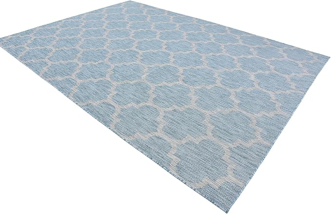 Unique Loom Outdoor Trellis Collection Area Rug (8' x 11' 4" Rectangle, Aquamarine/ Gray)