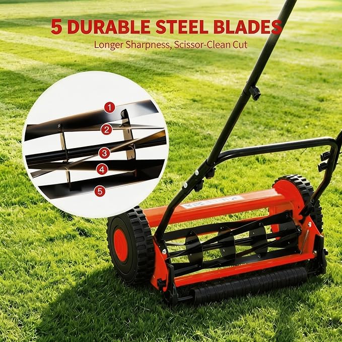 Push Lawn Mower, Manual Hand Push Lawn Mower Without Grass Catcher, Lightweight & Portable Walk-Behind Mower for Small Yards, Garden & Patio