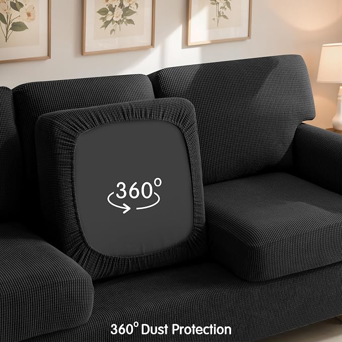 SUBRTEX 7 Pieces Stretch Sofa Slipcover Sets Couch Cover Sets Backrest Cushion Covers Furniture Protector Collection Set for Oversize Sofa Loveseat Chair Slip Covers(Large, Black)