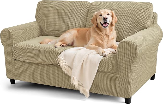 SUBRTEX 5 Pieces Stretch Sofa Slipcover Sets Couch Cover Sets Backrest Cushion Covers Furniture Protector Collection Set for Oversize Sofa Loveseat Chair Slip Covers(Medium, New Kahki)