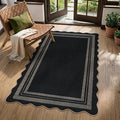LIVEBOX Scalloped Washable 3x5 Outdoor Rug, Black Easy Jute Rug for Entryway Kitchen, Indoor Non Slip Patio Rugs Farmhouse Neutral Carpet for Bedroom Living Room Backyard Front Door Mat Porch Decor