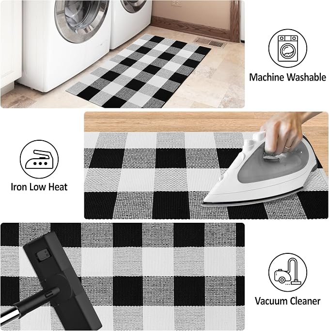 Buffalo Plaid Rug 2x3 Black and White Outdoor Mat Checkered Carpet | Cotton Woven Washable Front Porch Fall Layered Door Mats Carpet for Indoor Outdoor Entryway Farmhouse Decor