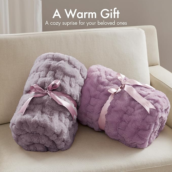 Madison Park Ruched Faux Fur Luxury Throw Lavender 50*60 Premium Soft Cozy Brushed Long Faux Fur For Bed, Coach or Sofa | Luxury, Premium, Soft Cozy Brushed Long Pile, All Season Plush Modern OEKO- TEX Certification Warm For Bed, Couch or Sofa