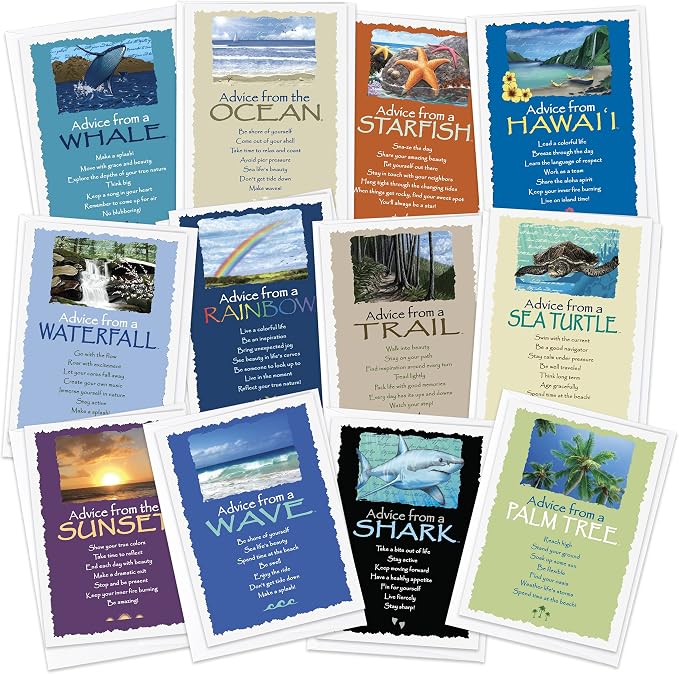 Advice From Nature Aloha Greeting Card Set Hawaii Ocean Beach, 12 Pack | Blank Inside Sustainable All Occasion Card Set, Printed in the USA on Replanted Cardstock