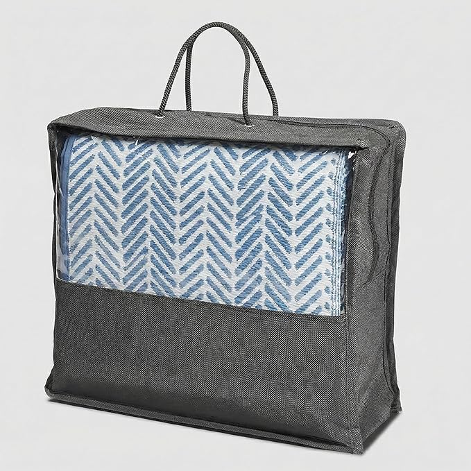 FH Home Outdoor Camping Rug - Waterproof, Fade Resistant, Reversible - Premium Recycled Plastic - Herringbone - Large Patio, Deck, Sunroom, RV - Fresno - Light Blue - 5 x 8 ft Foldable