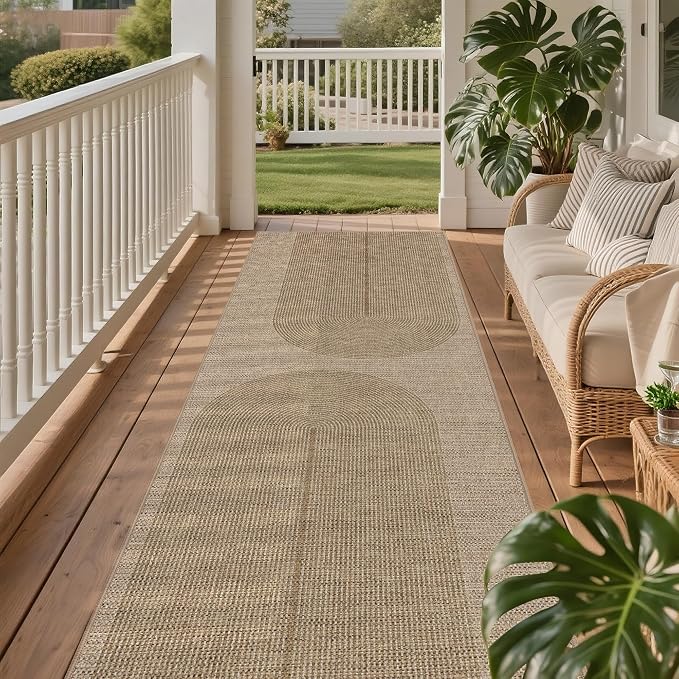 Non-Slip Jute Rug for Entryway: 2.5x6 Outdoor Mat - Geometric Arch Pattern | Safe Walking for Family All Day and Help with Cutting Slip Falls by 70%