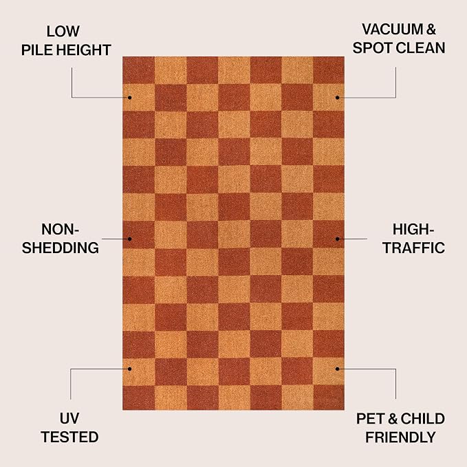 JONATHAN Y Natural Coir Indoor/Outdoor Area Rug 3X4 Natural/Red Checker, Peater Classic Casual Commerical Doormat Ideal for Door Entrance, Patio, Porch, Backyard, Garages NRF110A-34