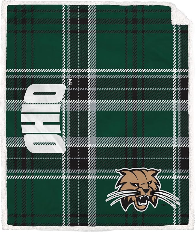 NCAA Ohio Bobcats Playmaker Plaid Ultra Cozy Sherpa Throw