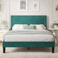 VECELO Full Size Platform Bed Frame with Height Adjustable Upholstered Headboard, Modern Mattress Foundation,Strong Wood Slat Support, No Box Spring Needed, Easy Assembly,Dark Green
