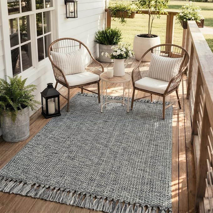 Collive 4' x 6' Bedroom Area Rug, Modern Farmhouse Indoor Outdoor Rugs Boho Living Room Rug, Grey Hand Woven Comfy Bedside Mats Reversible Dining Room Carpet for Nursery Room Patio Decor