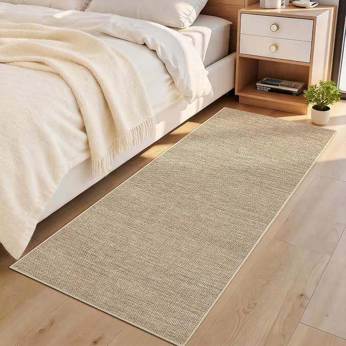 GarveeHome 2x6 Runner Rug for Hallway Modern Solid Washable Kitchen Rugs | Non Slip Stain Resistant Modern Bordered Bedroom Throw Carpet Indoor Outdoor Low Pile Area Rugs for Porch Kitchen, Jute