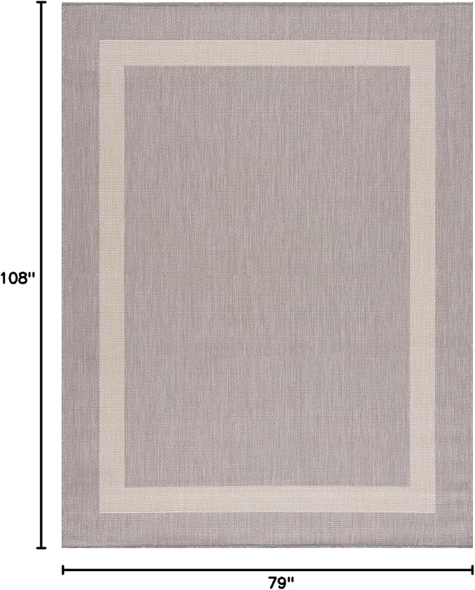 CAMILSON Outdoor Rug 6x9,Modern Outside Rugs for Patios Porches Waterproof Durable Washable Non-Shedding, Easy-to-Clean Indoor Outdoor Area Carpet (6 x 9, Bordered - Gray/White)
