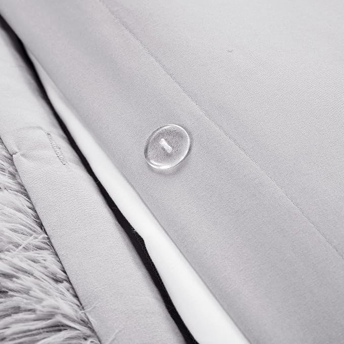 Lush Decor Emma Soft Fluffy Faux Fur Oversized Duvet Cover Set, King, Light Gray - Warm Plush 3 Piece Bedding Set